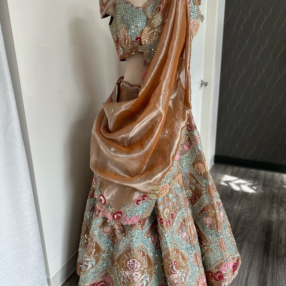 Custom made Aisha Rao copper paper dolls wedding lengha and dupatta - Picture 1 of 4